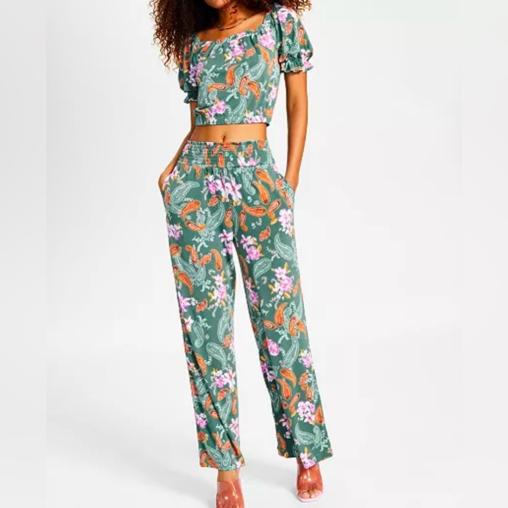 BAR III Crop Top and Wide Leg Pants Set